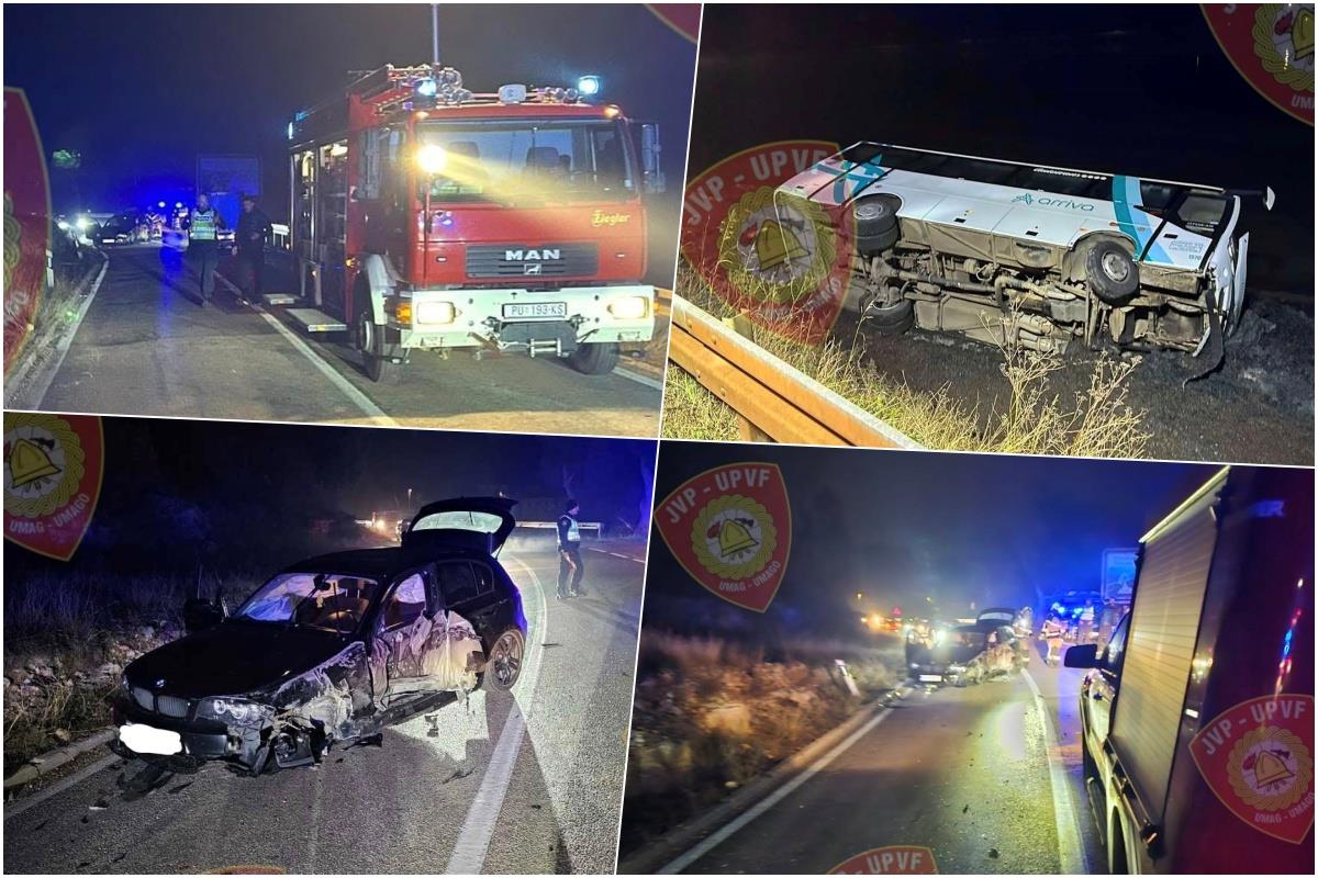 ŽESTOK SUDAR KOD POREČA, VOZAČ IMAO 2,18 PROMILA ALKOHOLA U KRVI! Naleteo automobilom na autobus koji je sleteo sa puta pravo u more (FOTO)