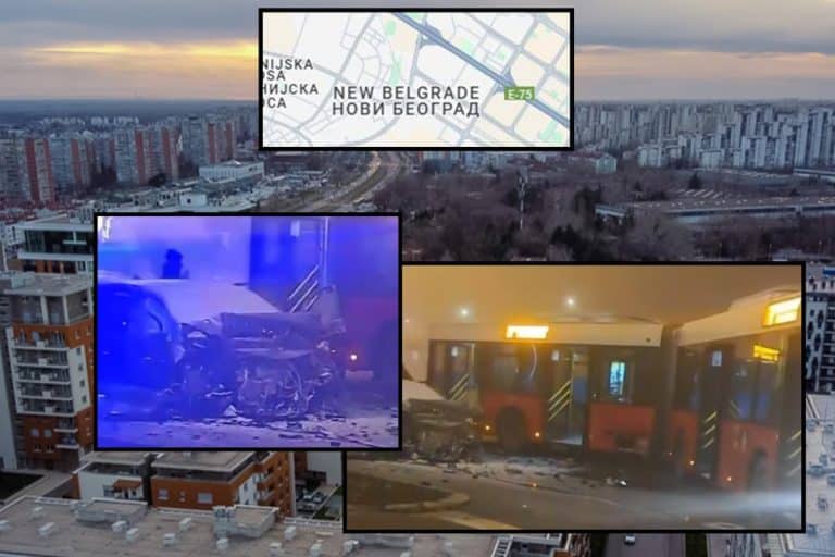 TEŠKA SAOBRAĆAJNA NESREĆA NA NOVOM BEOGRADU: Žestok sudar automobila i autobusa na kružnom toku – Hitna pomoć vozi povređene u bolnicu (FOTO/VIDEO)