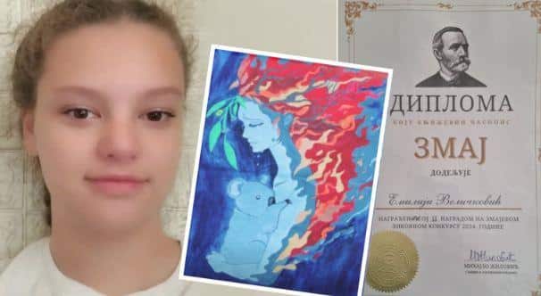 EMILIJA IZ LEPOSAVIĆA JE 7. RAZRED ALI SLIKA NEVEROVATNO! Osvojila drugo mesto na Zmajevom likovnom konkursu