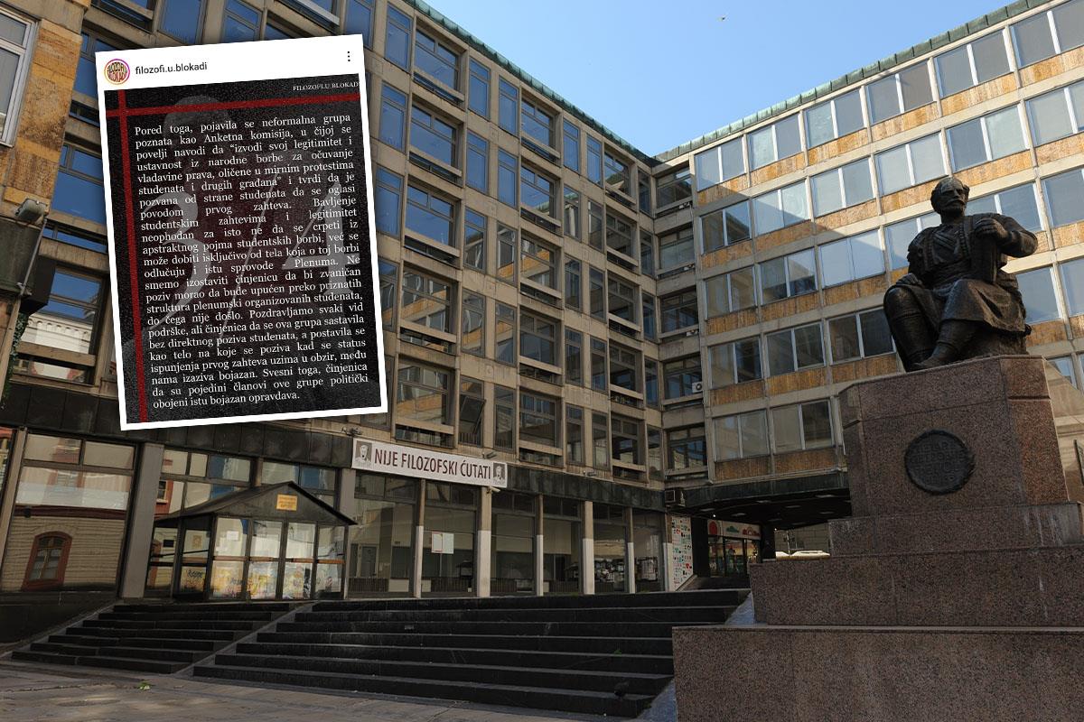 “SASTAVILI STE SE BEZ DIREKTNOG POZIVA STUDENATA, VAŠI POJEDINI ČLANOVI SU POLITIČKI OBOJENI” Plenum Filozofskog fakulteta se ogradio od Anketne komisije