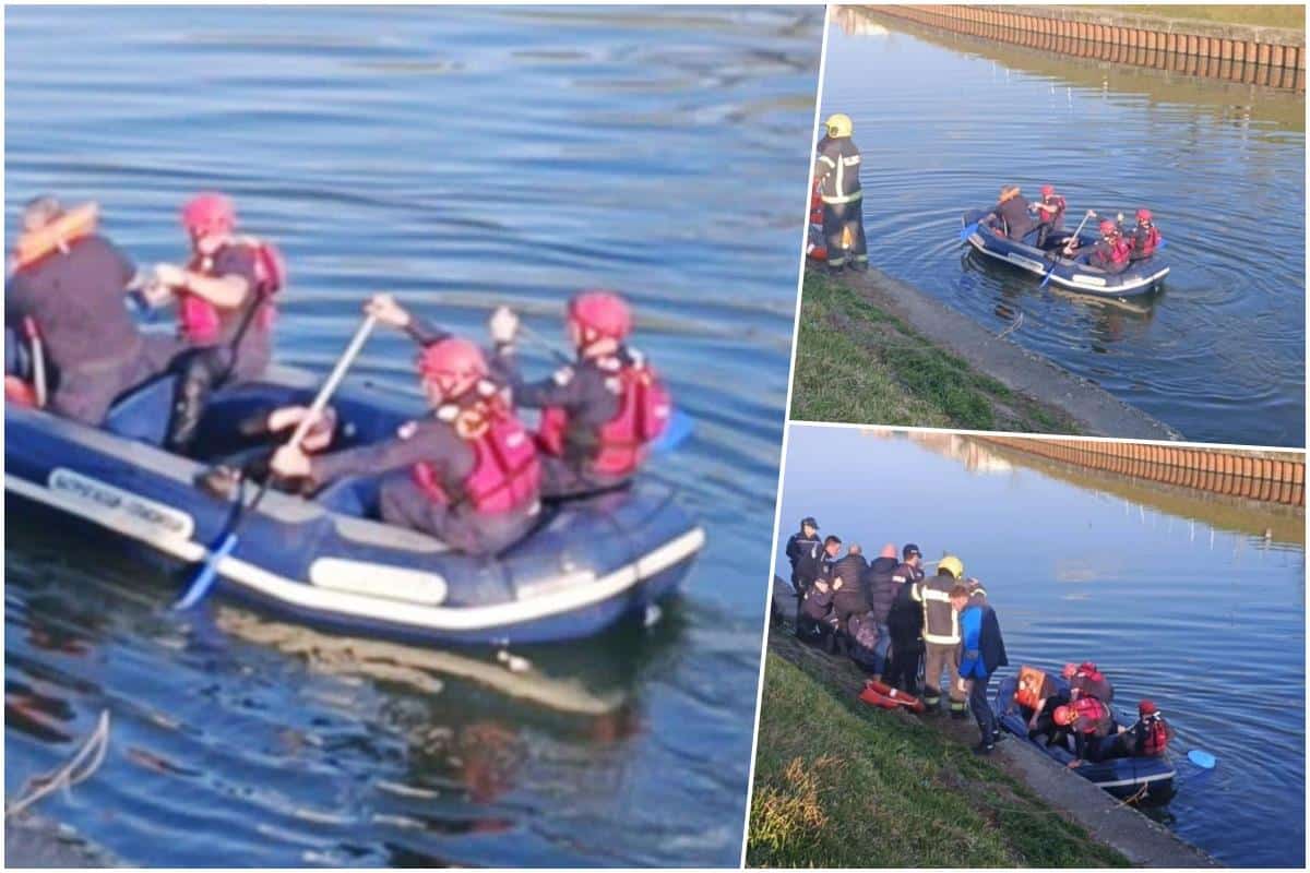 PRVE FOTOGRAFIJE SPASAVANJA NA RECI BEGEJ: Vatrogasci zatekli čoveka koji se utapa, građani prethodno pokušali da ga izbave – U POSLEDNJEM TRENU IZVUČEN (FOTO)
