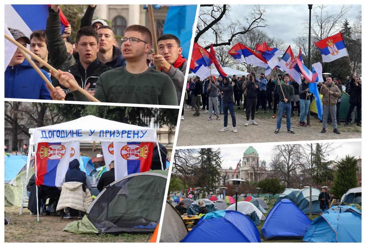 UŽIVO SVE VEĆI BROJ STUDENATA KOJI HOĆE DA UČE PRISTIŽE U PIONIRSKI PARK: Pevaju himnu Bože pravde, vijore se trobojke, neprestano dolaze ljudi sa svih strana