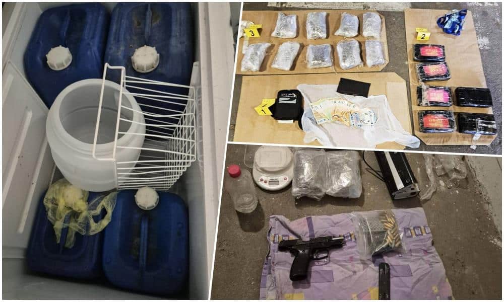 VELIKA AKCIJA POLICIJE U NOVOM SADU: Uhapšene tri osobe, zapnjeno 16 kilograma droge, 56 litra amfetaminskog ulja, 2 pištolja, 8.000 evra… (FOTO)