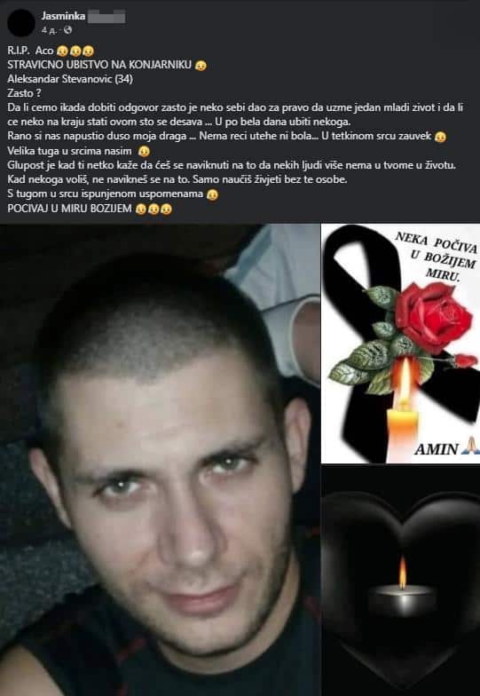 TETKA ALEKSANDRA UBIJENOG NA KONJARNIKU OGLASILA SE POTRESNOM PORUKOM: Ko je sebi dao za pravo da ugasi jedan mladi život? (FOTO)